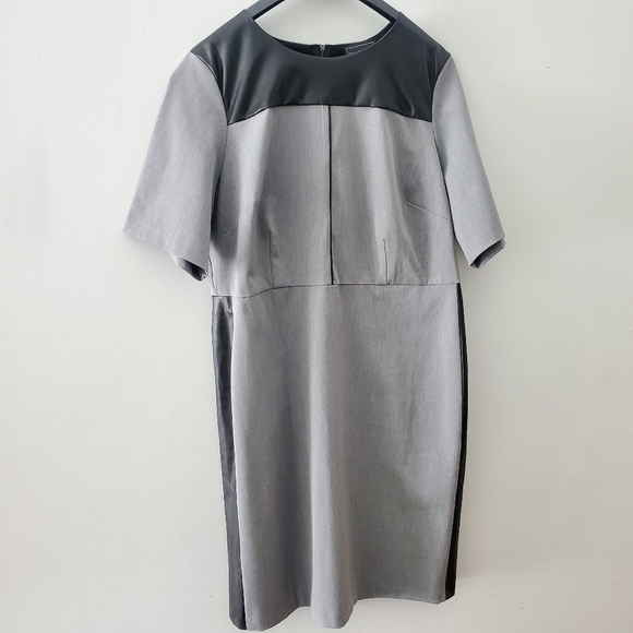 ELOQUII Women Premier Bi-Stretch Faux Leather Mix Work Dress Size 20 Grey - Picture 6 of 16